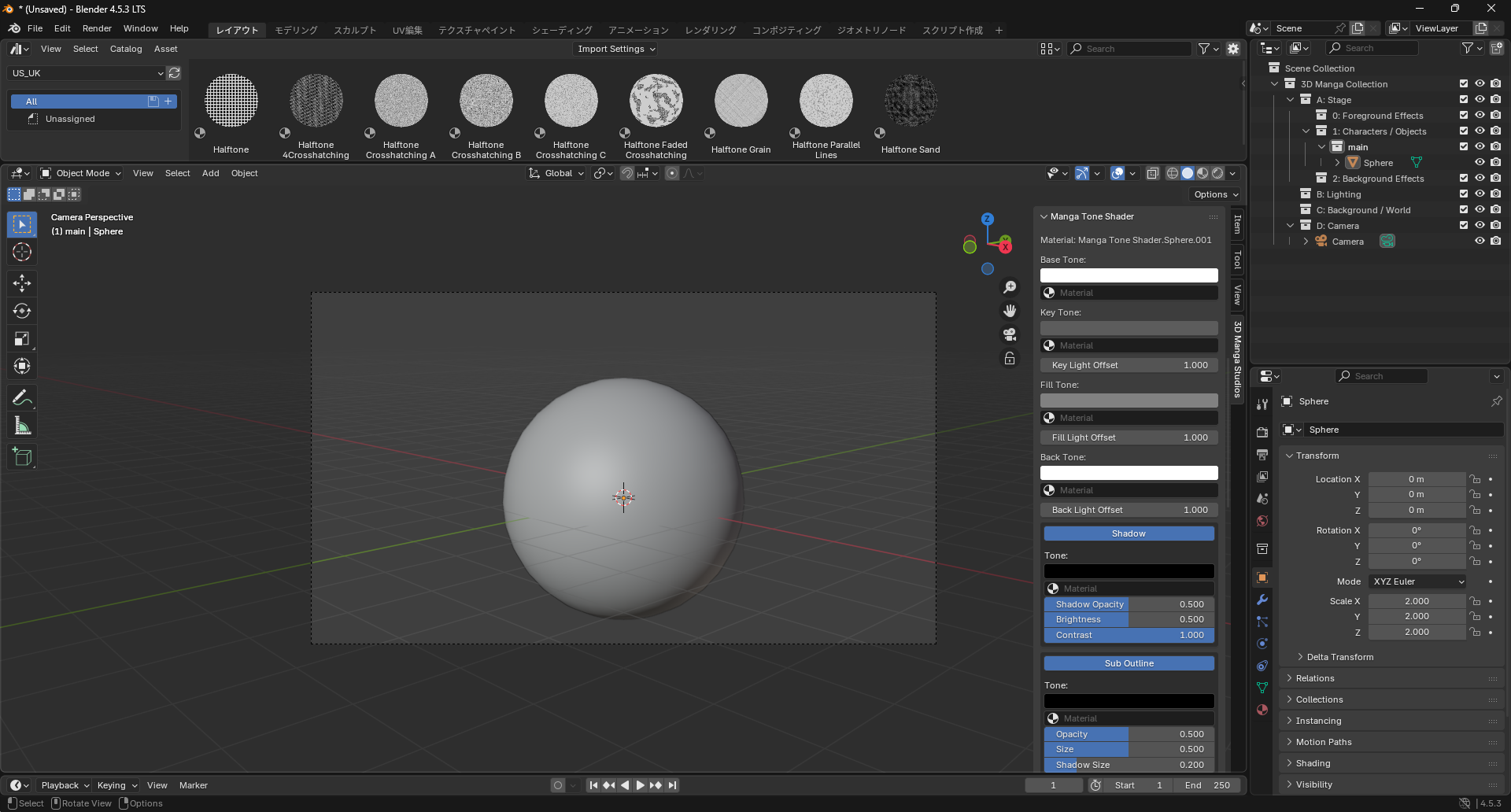 Manga Tone Shader properties